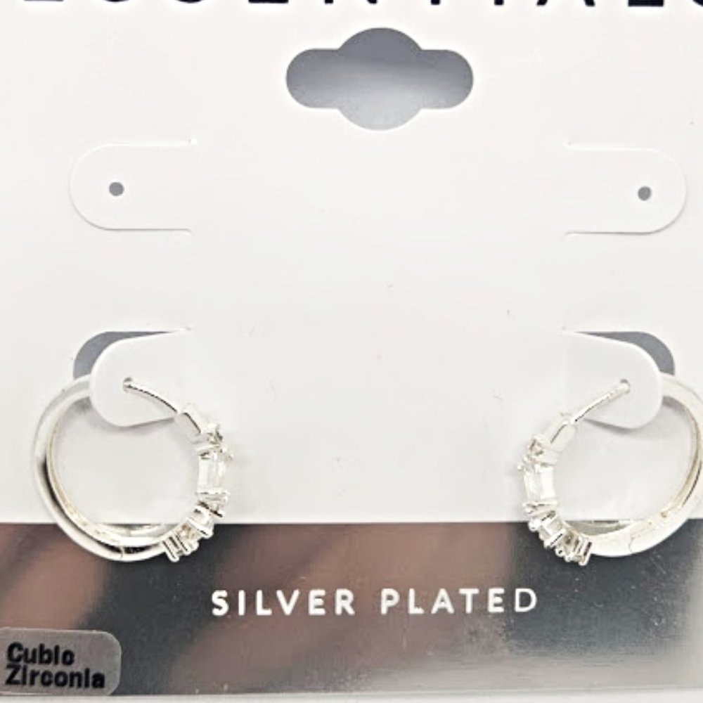 NWT Essentials Silver Plated Cubic Zirconia hoop earrings